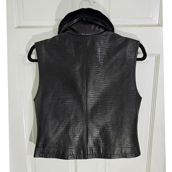 Saguaro Black Genuine Leather Crocodile Embossed Vest Faux Fur Collar‎ Small - Picture 9 of 11
